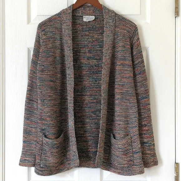 Kimlon 80's Vintage Chunky Rainbow Space Dye Knit Open Front Cardigan Sweater S - Picture 1 of 10
